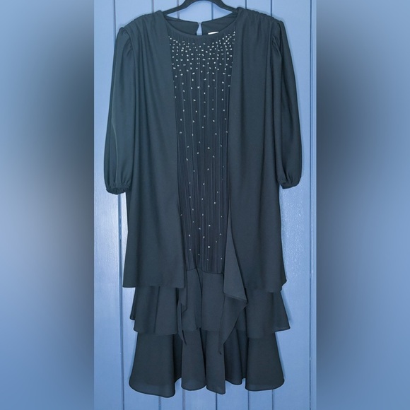 Vintage Dresses & Skirts - Vintage Black Sparkle Pleated Dress 22W Dark Fairy Witch Vampire Goth Core